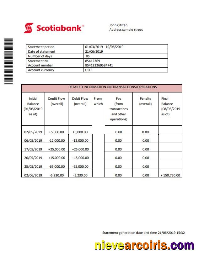 Hong Kong Scotiabank proof of address statement in Word and PDF format (.doc and .pdf)